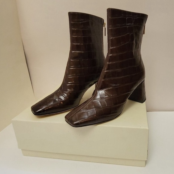 DEAR FRANCES Cube Square Toe Boot In Espresso Croc - Picture 1 of 10